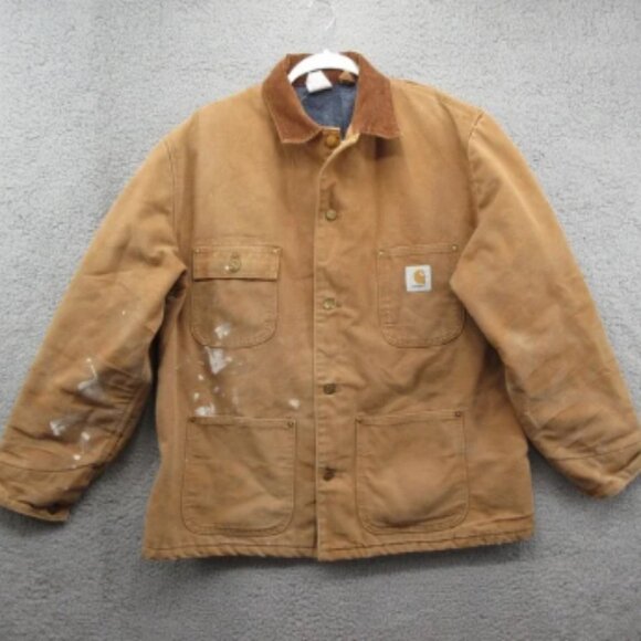 Carhartt Chore Blanket Lined Canvas Jacket Coat Mens 44 Brown Distressed USA - Picture 1 of 9